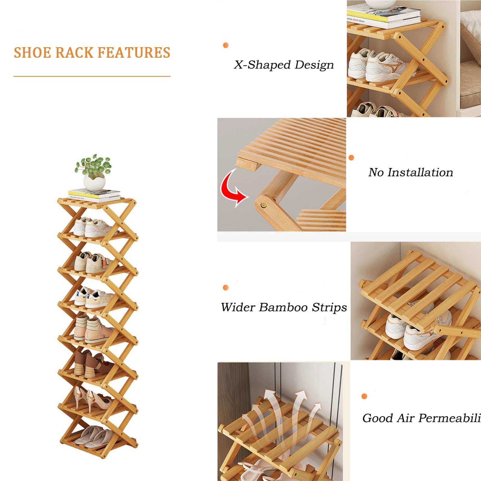 Comeon Shoes Rack for Front Door,Space Saving Wooden Shoes Organizer Entryway Corner Folding Shoe Shelf ([Tawny] 3 Layers) - Image 5